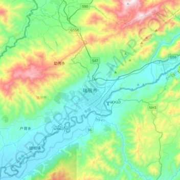 Topografische Karte 瑞丽市, Höhe, Relief