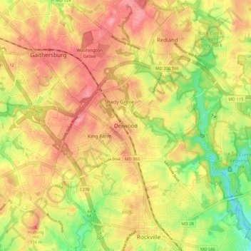Topografische Karte Derwood, Höhe, Relief