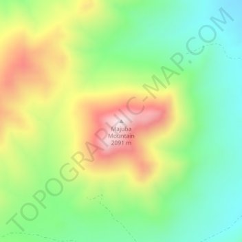 Topografische Karte Majuba Mountain, Höhe, Relief