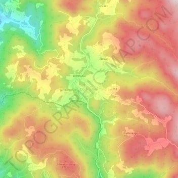 Topografische Karte Dorfstetten, Höhe, Relief