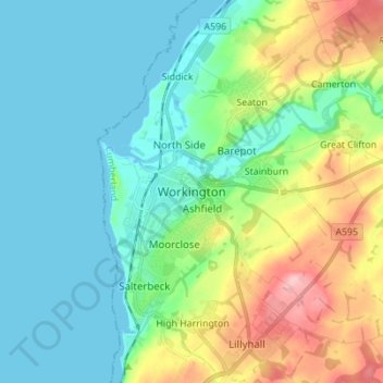 Topografische Karte Workington, Höhe, Relief