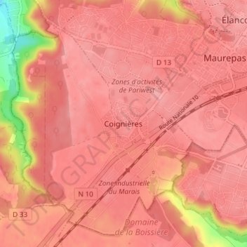 Topografische Karte Coignières, Höhe, Relief