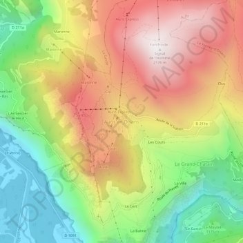 Topografische Karte Auris en Oisans, Höhe, Relief