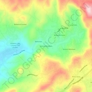 Topografische Karte Sonora Meadows, Höhe, Relief
