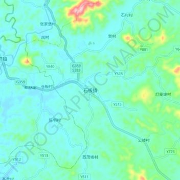 Topografische Karte 石板镇, Höhe, Relief