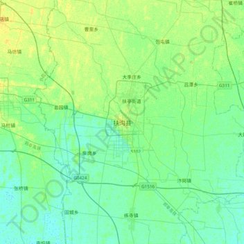Topografische Karte 扶沟县, Höhe, Relief