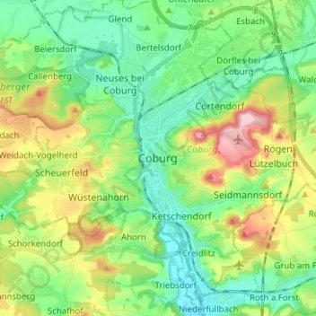 Topografische Karte Coburg, Höhe, Relief