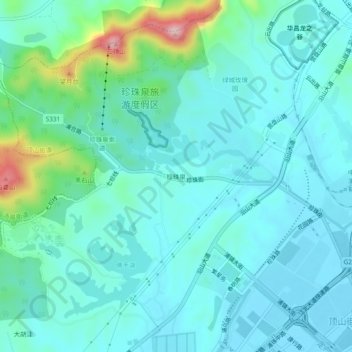 Topografische Karte 珍珠泉, Höhe, Relief