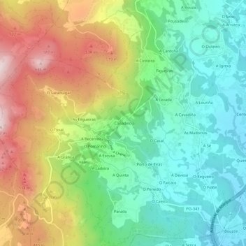 Topografische Karte Canadelo, Höhe, Relief