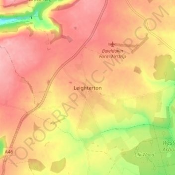 Topografische Karte Leighterton, Höhe, Relief