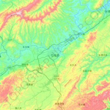 Topografische Karte 花垣县, Höhe, Relief