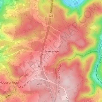 Topografische Karte Havelange, Höhe, Relief