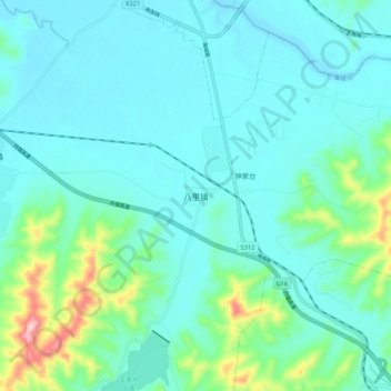 Topografische Karte 八里镇, Höhe, Relief