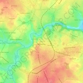 Topografische Karte Le Theatre, Höhe, Relief