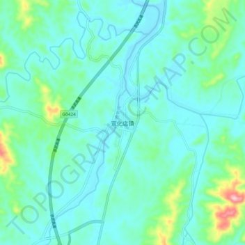 Topografische Karte 宣化店镇, Höhe, Relief