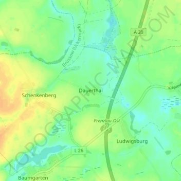 Topografische Karte Dauerthal, Höhe, Relief
