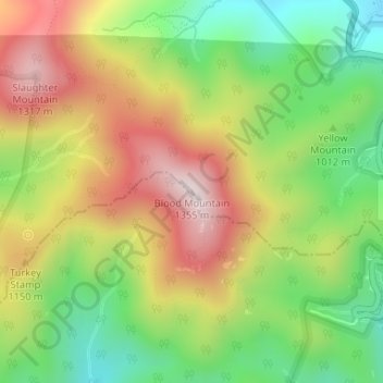 Topografische Karte Blood Mountain, Höhe, Relief
