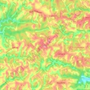 Topografische Karte Deshauteurs, Höhe, Relief