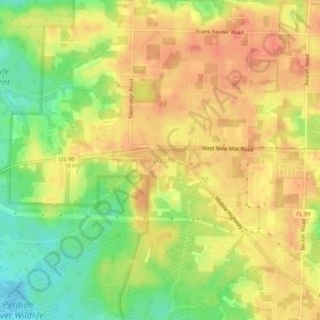 Topografische Karte Beulah, Höhe, Relief