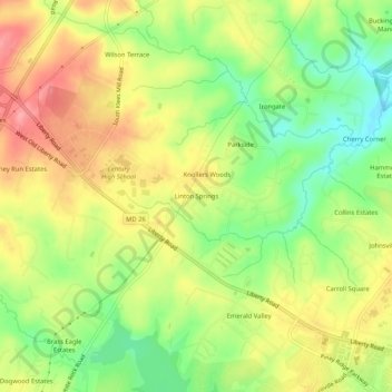 Topografische Karte Linton Springs, Höhe, Relief