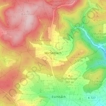 Topografische Karte Michelbach, Höhe, Relief