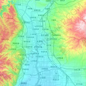 Topografische Karte 迎泽区, Höhe, Relief
