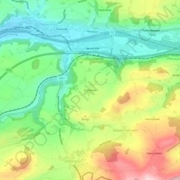 Topografische Karte Grossried, Höhe, Relief