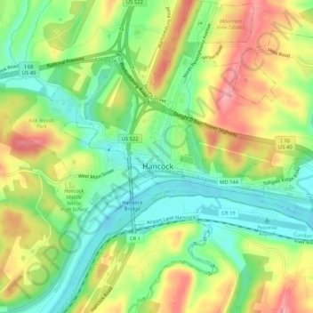 Topografische Karte Hancock, Höhe, Relief