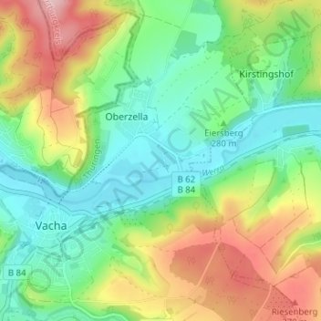 Topografische Karte Unterzella, Höhe, Relief