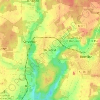 Topografische Karte Benefeld, Höhe, Relief