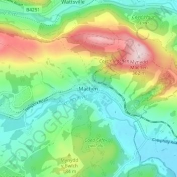 Topografische Karte Machen, Höhe, Relief