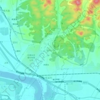 Topografische Karte 板桥村, Höhe, Relief