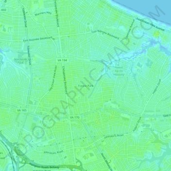 Topografische Karte Forest Park, Höhe, Relief