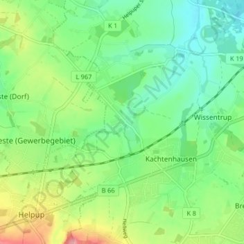 Topografische Karte Ehlenbruch, Höhe, Relief