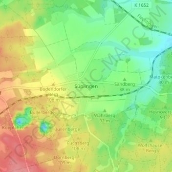 Topografische Karte Süplingen, Höhe, Relief
