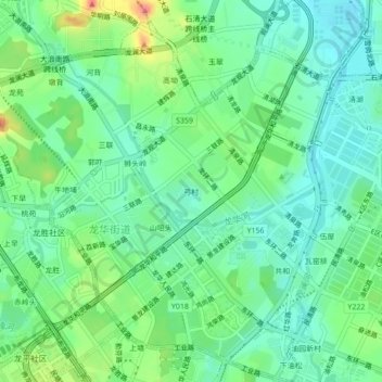 Topografische Karte 弓村, Höhe, Relief