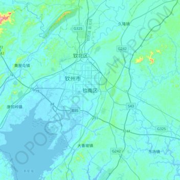 Topografische Karte 钦南区, Höhe, Relief