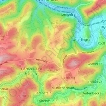 Topografische Karte Rentrop, Höhe, Relief