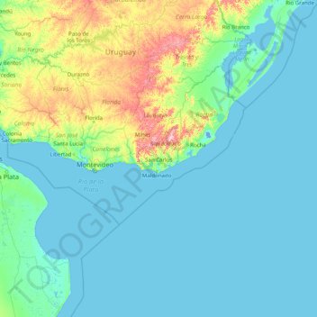 Topografische Karte Maldonado, Höhe, Relief