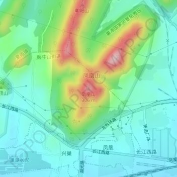Topografische Karte 凤凰山, Höhe, Relief