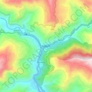 Topografische Karte Singtam, Höhe, Relief