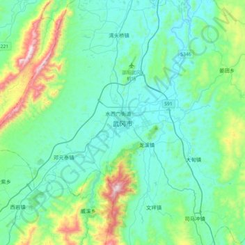 Topografische Karte 武冈市, Höhe, Relief