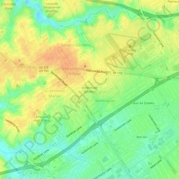 Topografische Karte Strathmoor Gardens, Höhe, Relief