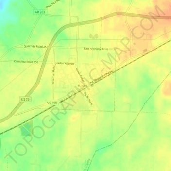 Topografische Karte Bearden, Höhe, Relief