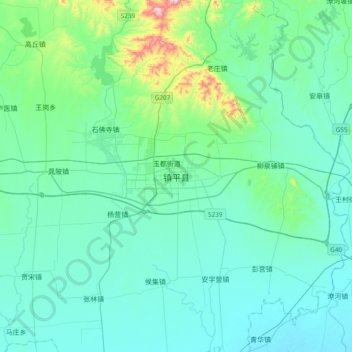 Topografische Karte 镇平县, Höhe, Relief