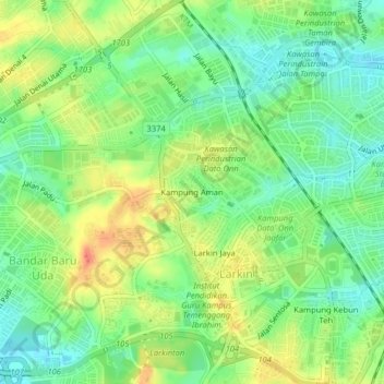 Topografische Karte Kampung Aman, Höhe, Relief