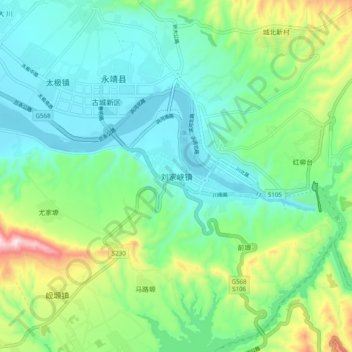Topografische Karte 刘家峡镇, Höhe, Relief