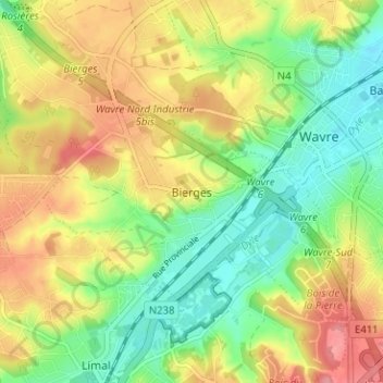 Topografische Karte Bierges, Höhe, Relief