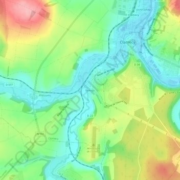 Topografische Karte Beaugy, Höhe, Relief