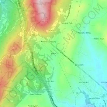 Topografische Karte Blank, Höhe, Relief